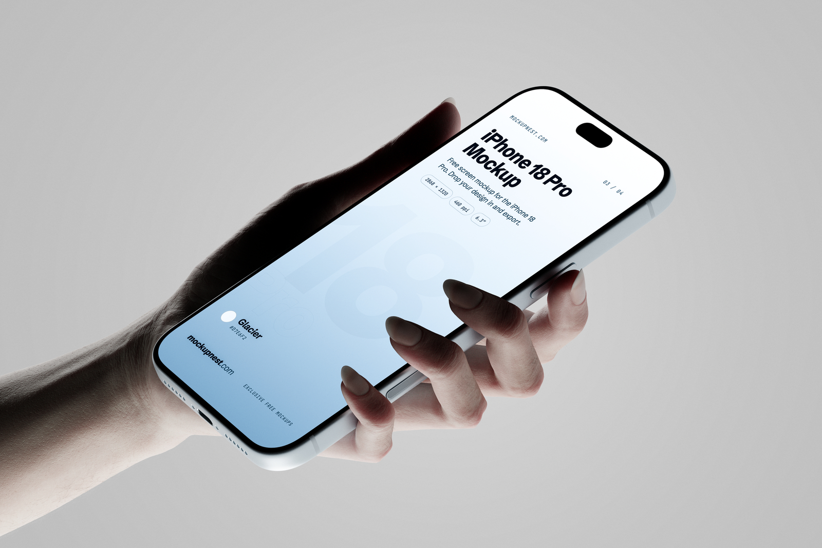 Glacier iPhone 18 Pro Mockup Holding Hand | Mockupnest