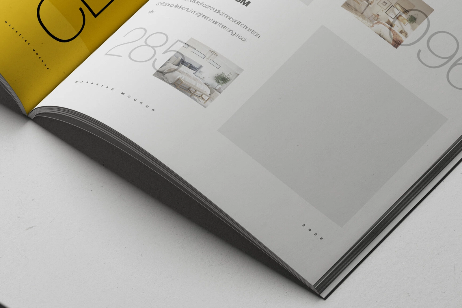 Free A4 Magazine Mockup Open on Minimal White Surface