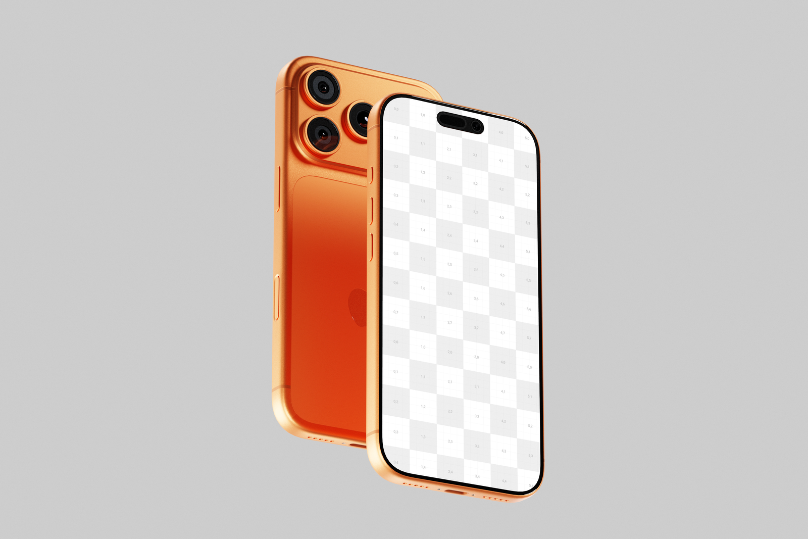 Orange iPhone 17 Pro Mockup Floating Front And Back