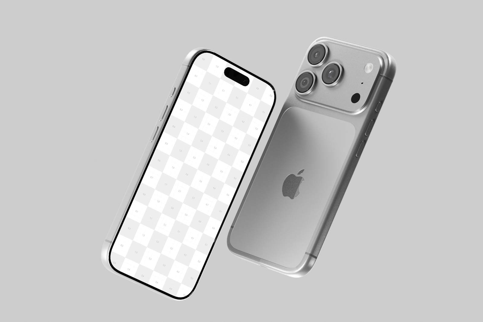Free Silver iPhone 17 Pro Mockup Floating Front And Back