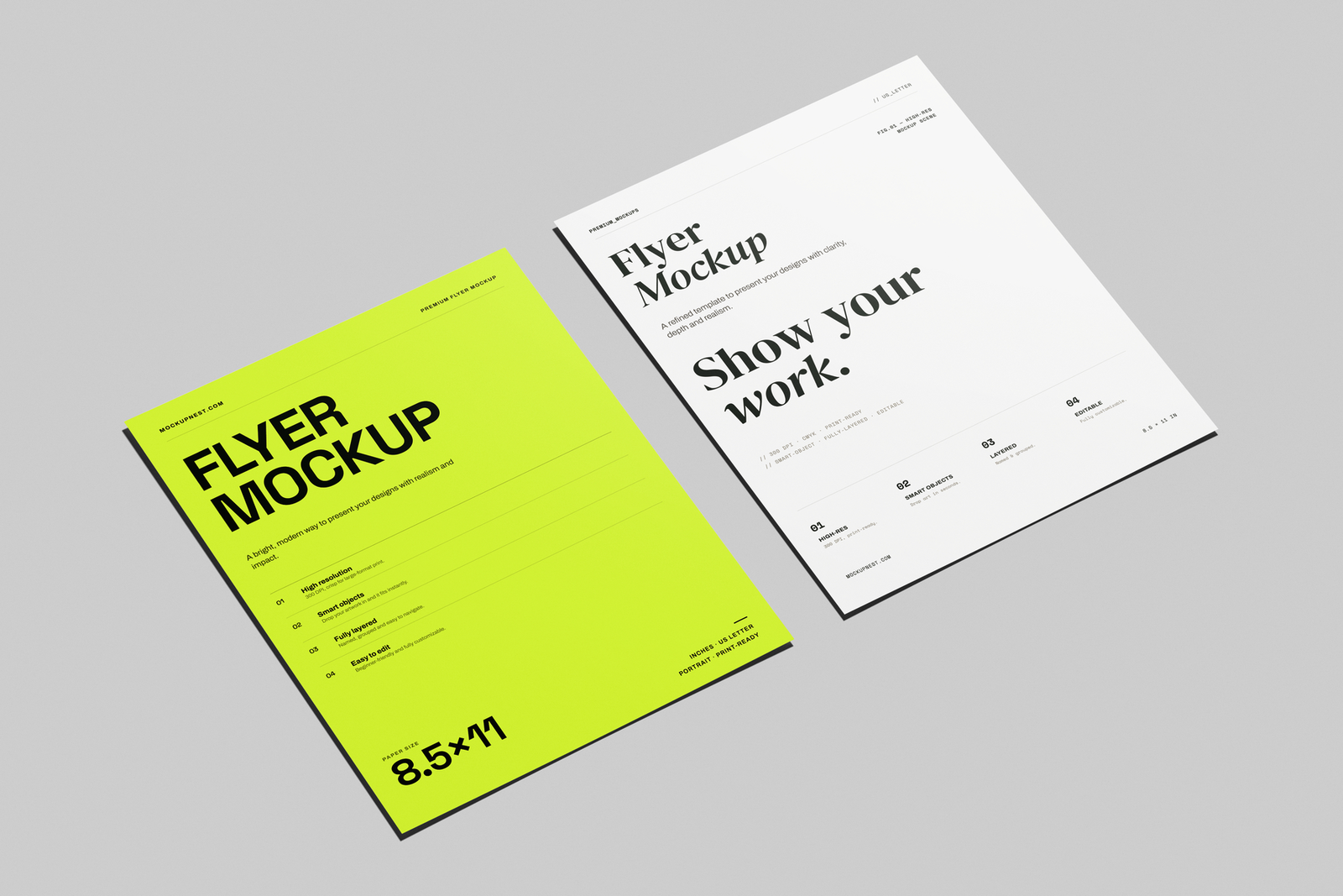 US Letter Flyer Poster Mockup With Soft Shadows