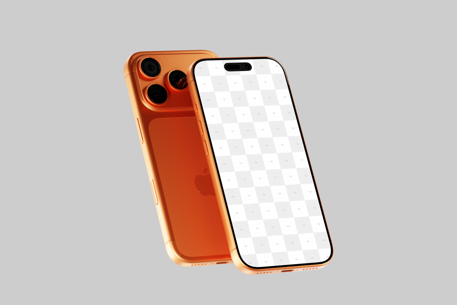 Free Orange iPhone 17 Pro Mockup Floating Front View