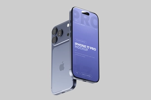 Free Blue iPhone 17 Pro Mockup Angled Perspective
