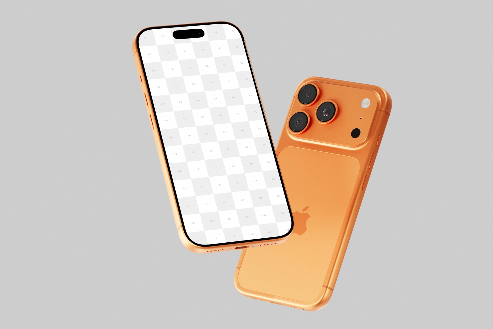 Free Orange iPhone 17 Pro Mockup Floating Perspective View