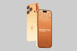 Free Orange iPhone 17 Pro Mockup Front And Back