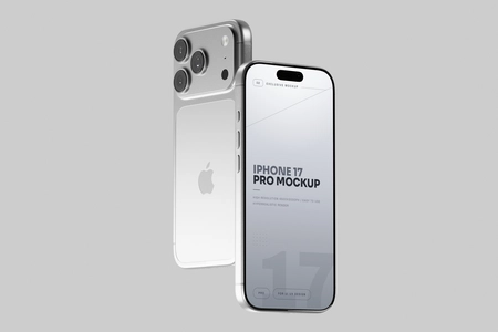 Free Silver iPhone 17 Pro Mockup Angled Perspective