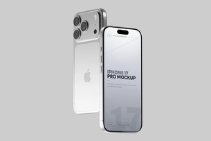 Free Silver iPhone 17 Pro Mockup Angled Perspective