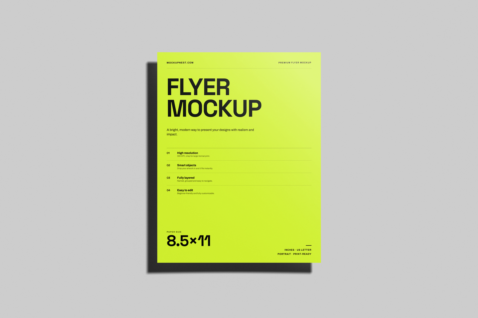 Free US Letter Flyer Poster Mockup Low Perspective
