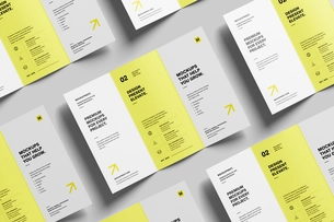 Free A4 Trifold Flyer Mockup On Minimal Background