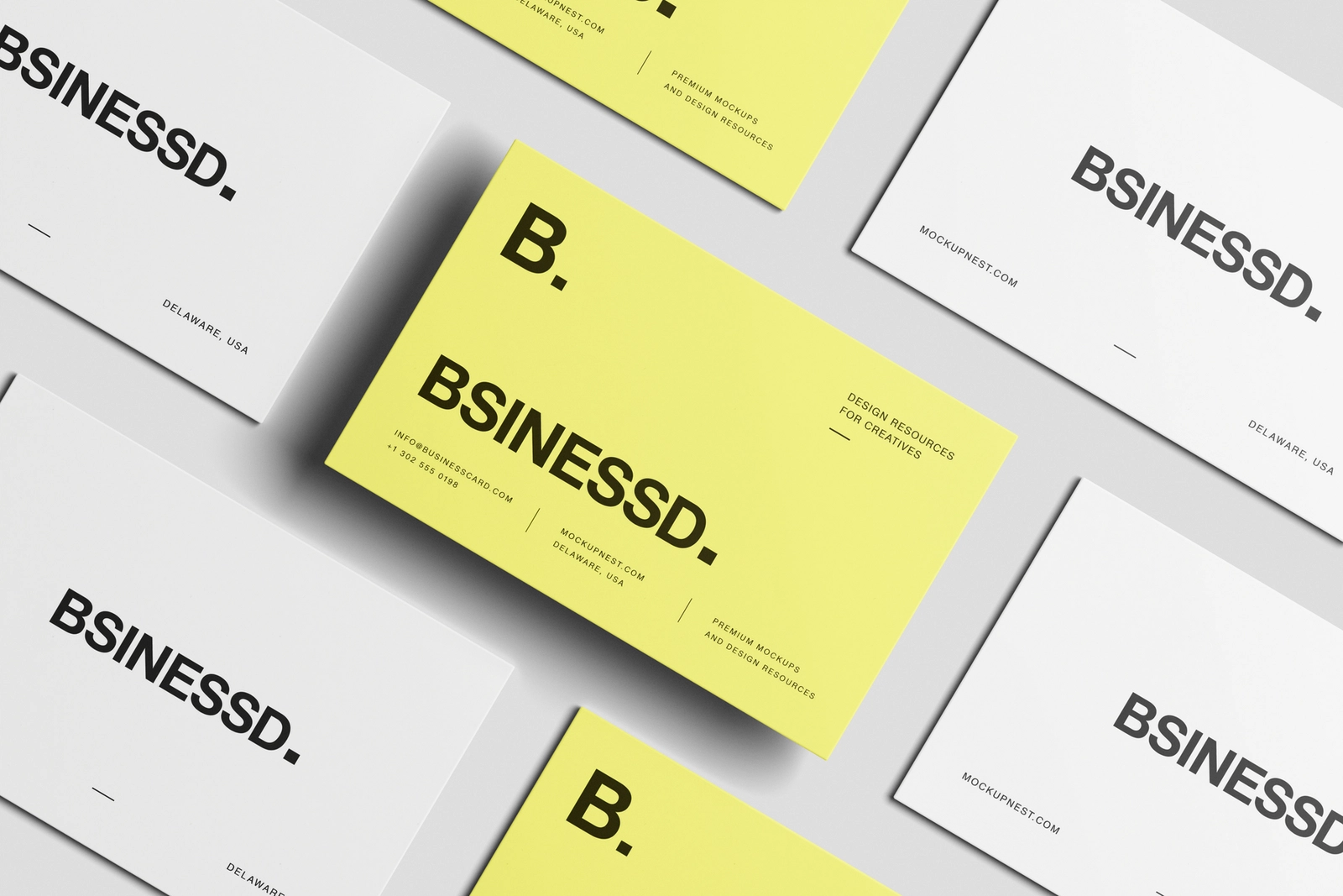 Free 85×55 Business Card Mockup Yellow Paper Set