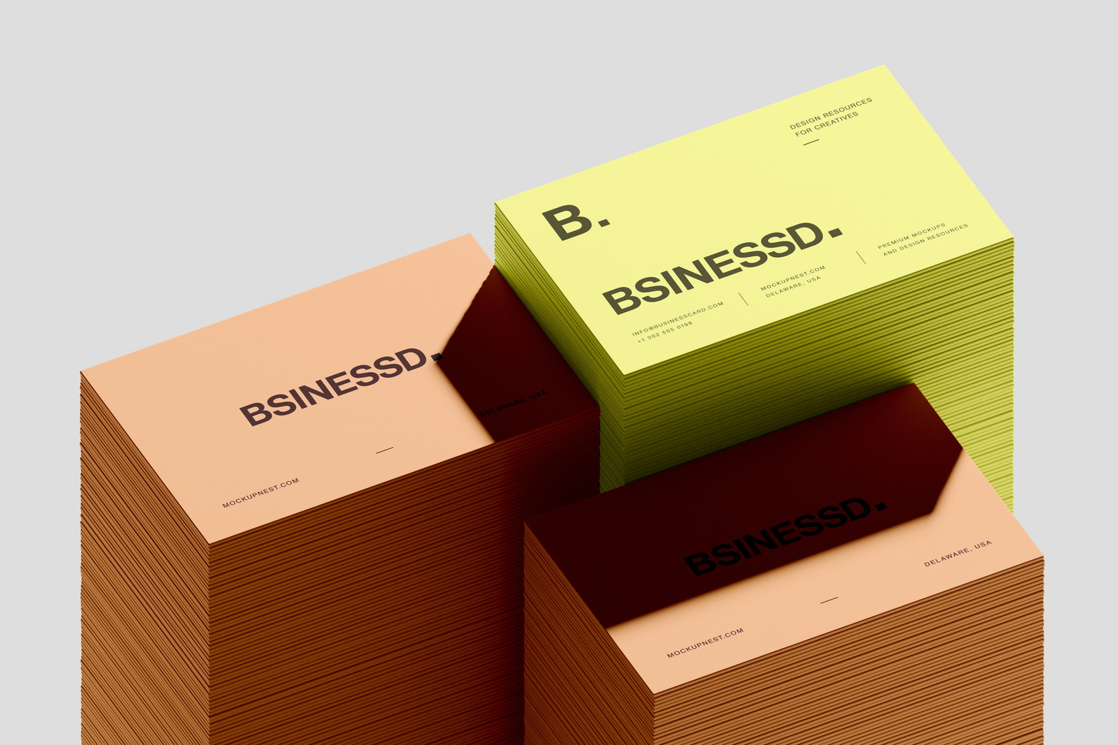 Stacked 85x55 Business Card Mockup On Minimal Background | Mockupnest