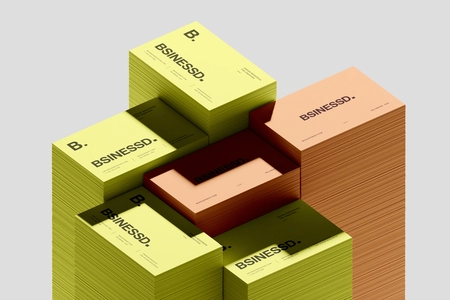 Free Stacked 85×55 Business Card Mockup On Paper Blocks