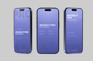 Free Blue iPhone 17 Pro Mockup Set