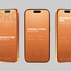 Free Orange iPhone 17 Pro Mockup Minimal Studio Background