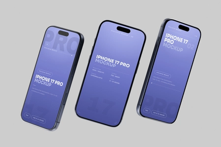 Blue iPhone 17 Pro Mockup Landscape Floating