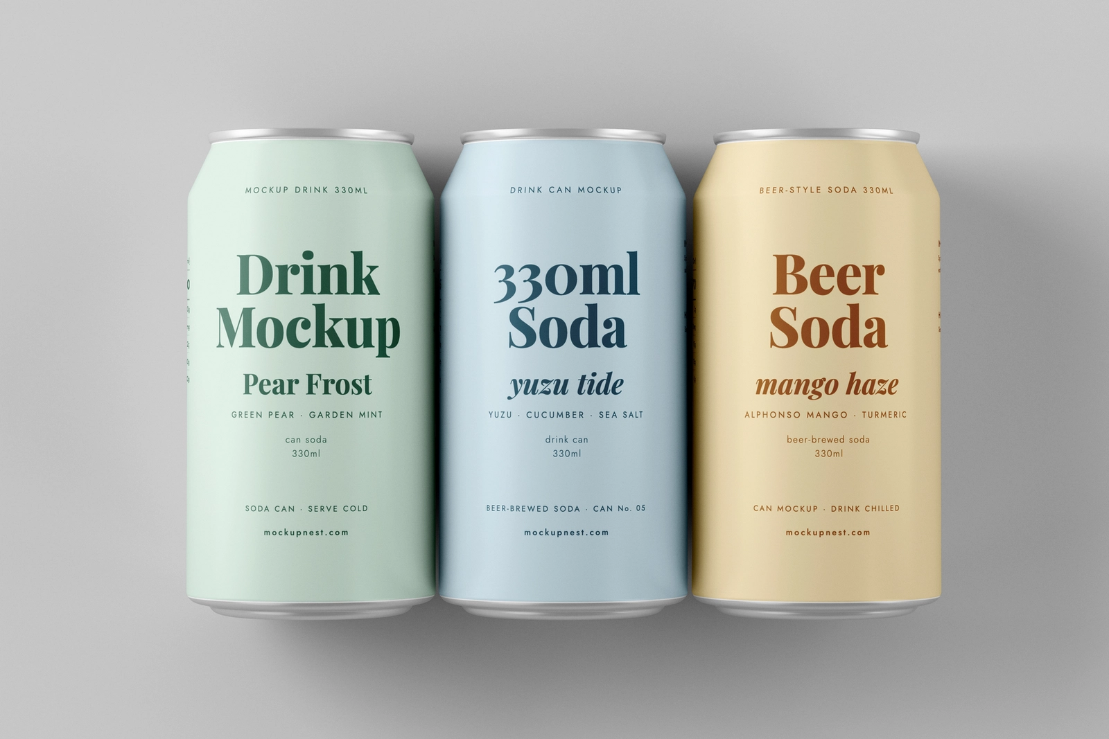 Free 330ml Soda Beer Drink Can Mockup Three Can Set