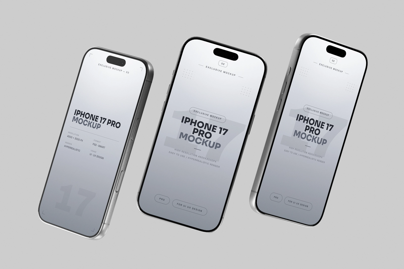 Free Silver iPhone 17 Pro Mockup Floating Set