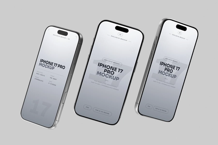 Free Silver iPhone 17 Pro Mockup Floating Set