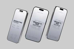 Free Silver iPhone 17 Pro Mockup Floating Set