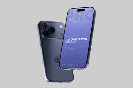 Free Blue iPhone 17 Pro Mockup With Soft Shadows