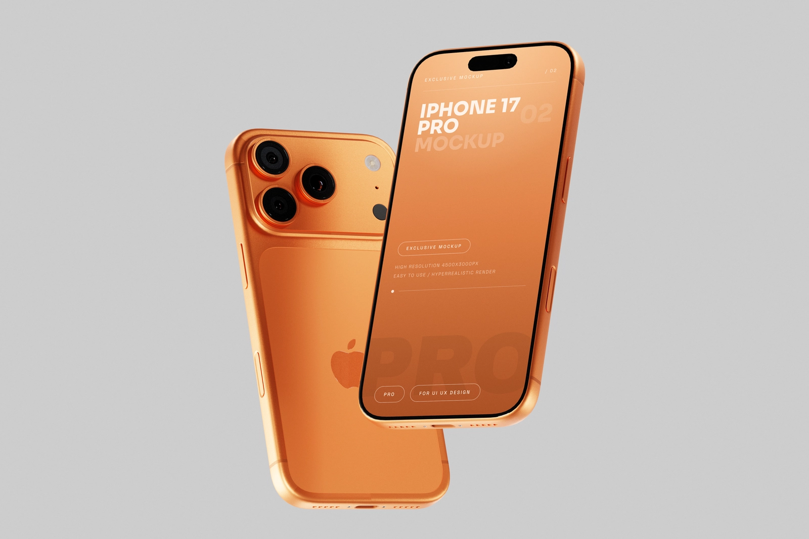 Free Orange iPhone 17 Pro Mockup Floating Single