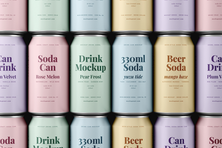 Free 330ml Soda Beer Drink Can Mockup On Stack