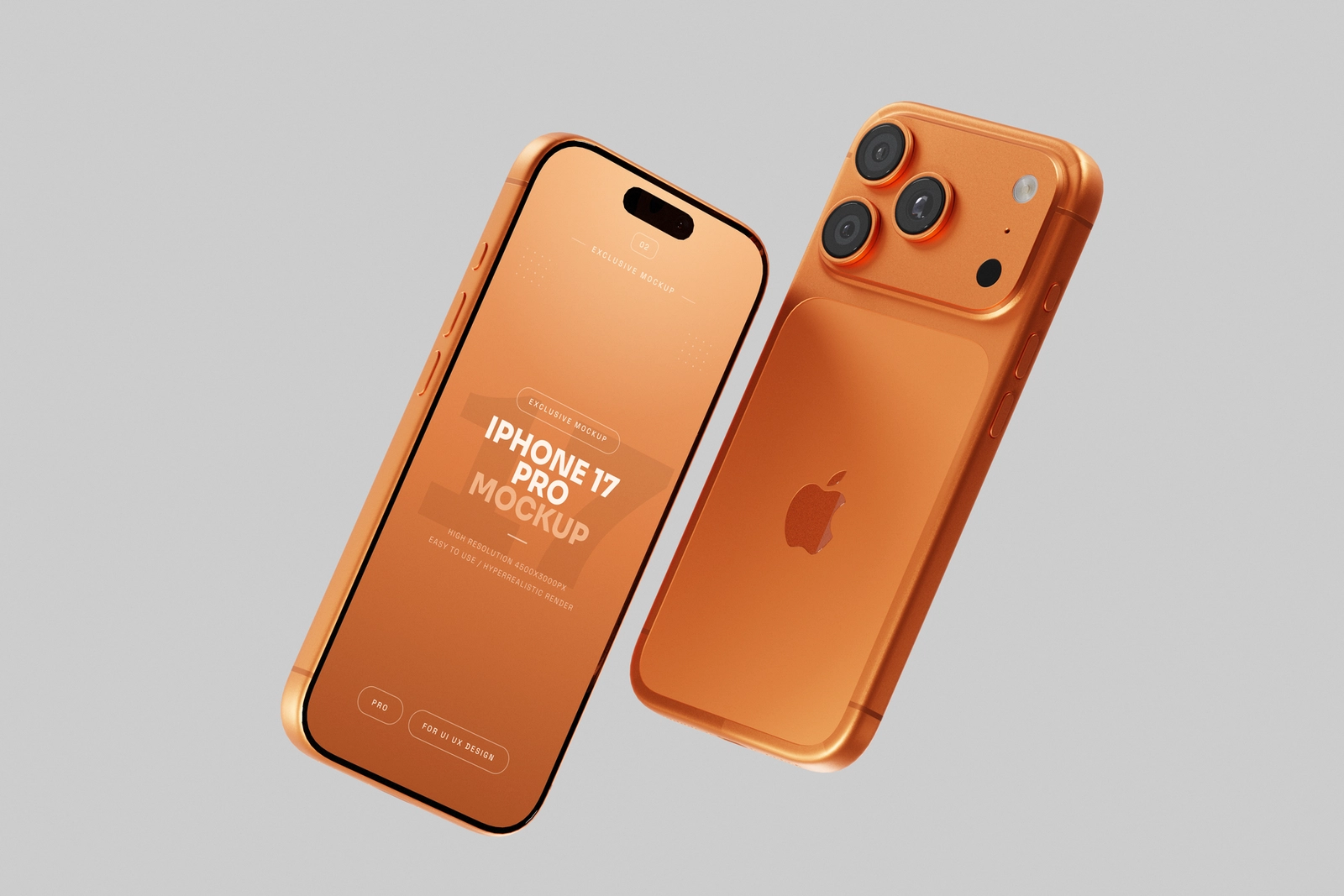 Free Orange iPhone 17 Pro Mockup Soft Shadows