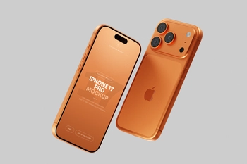 Free Orange iPhone 17 Pro Mockup Soft Shadows
