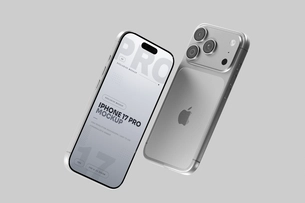 Free Silver iPhone 17 Pro Mockup Floating Front And Back