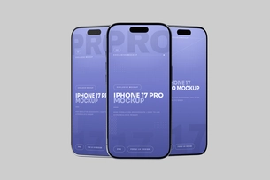 Free Blue iPhone 17 Pro Mockup Row
