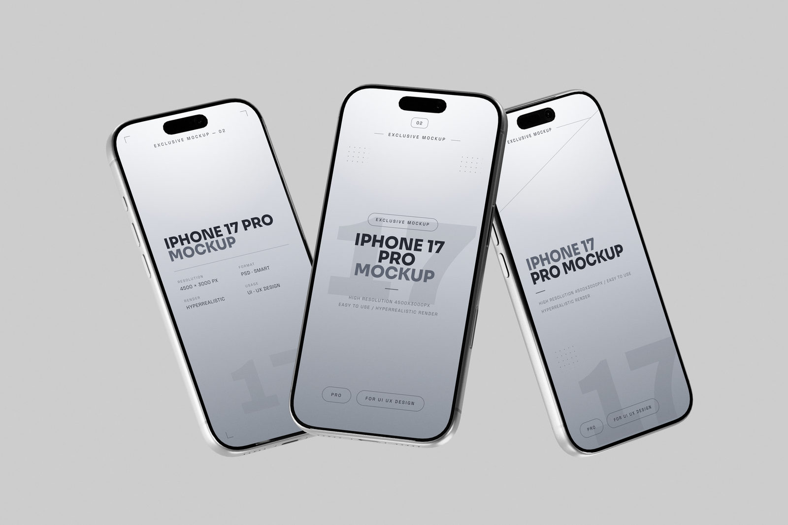 Silver iPhone 17 Pro Mockup Floating Front View