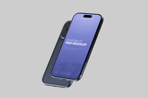 Free Blue iPhone 17 Pro Mockup Floating Perspective