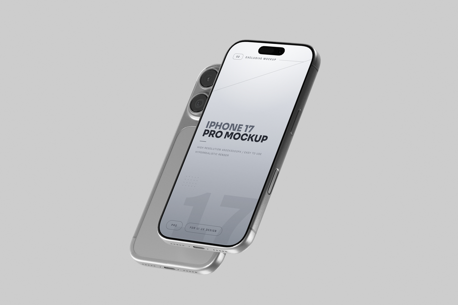 Silver iPhone 17 Pro Mockup Floating Perspective View
