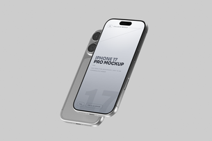 Silver iPhone 17 Pro Mockup Floating Perspective View