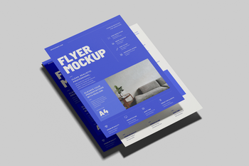 Free A4 EU Flyer Poster Mockup On Surface Angled View