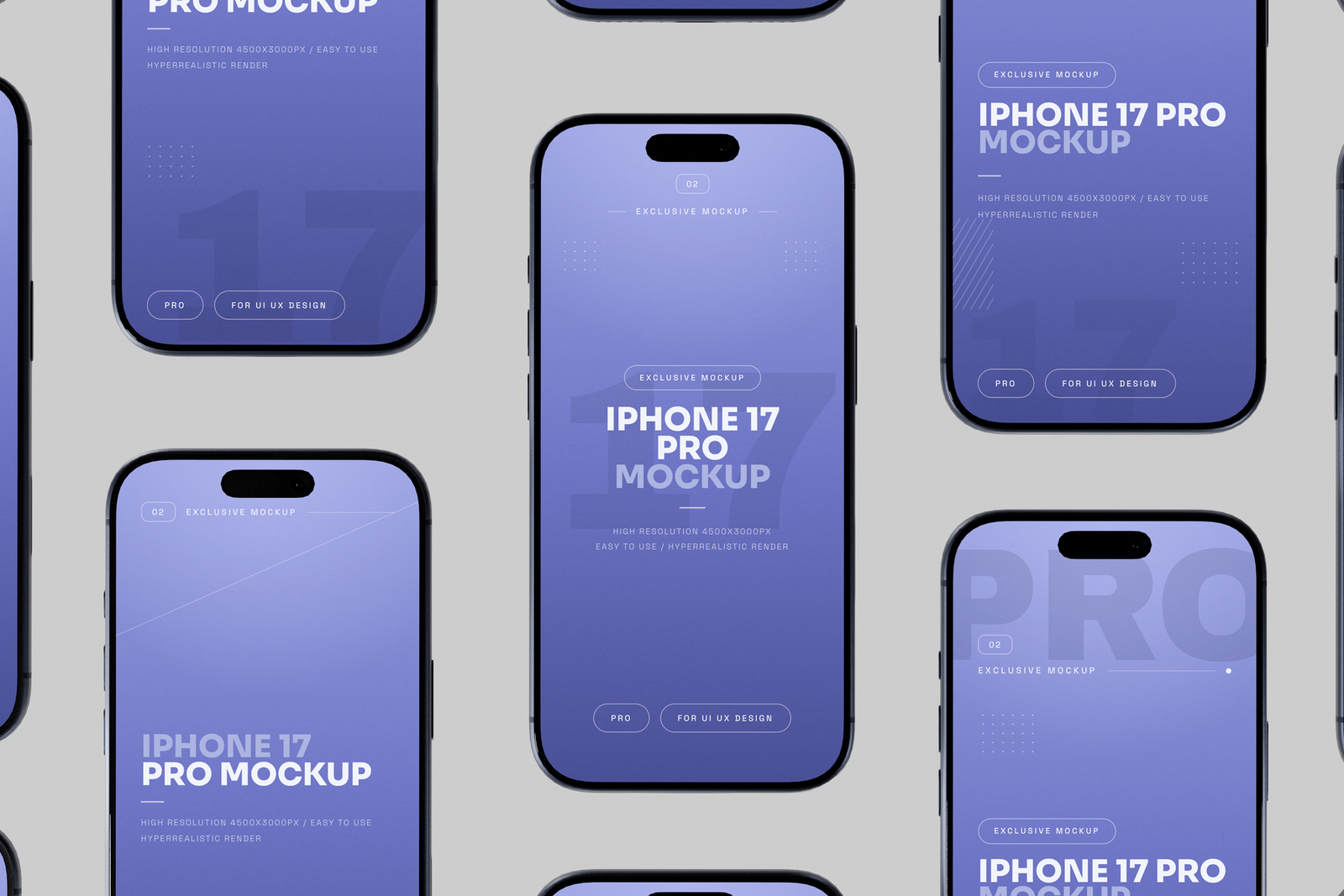 Free Blue iPhone 17 Pro Mockup Front View Set