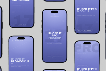 Free Blue iPhone 17 Pro Mockup Front View Set