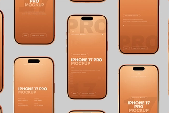 Free Orange iPhone 17 Pro Mockup Front View Set