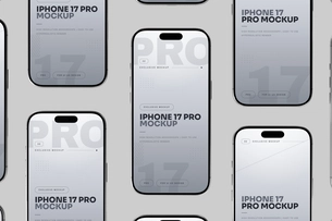 Silver iPhone 17 Pro Mockup Front View Set