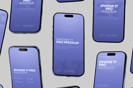 Free Blue iPhone 17 Pro Mockup Angled View Set
