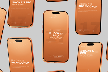 Orange iPhone 17 Pro Mockup Landscape Set