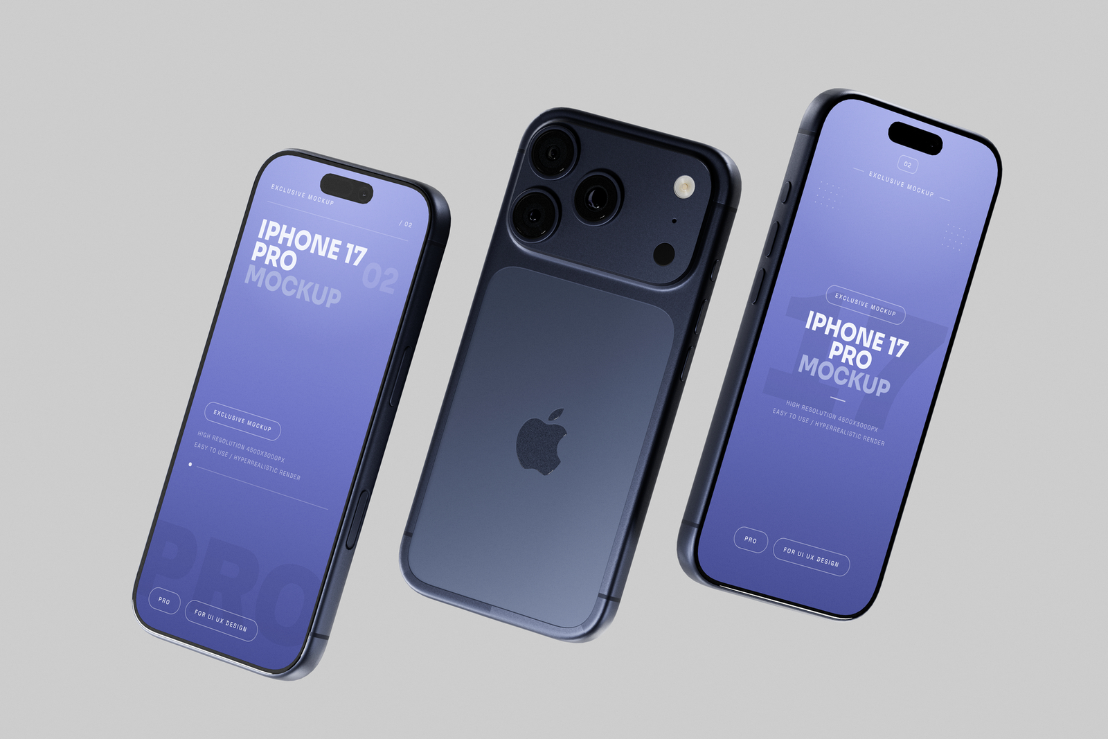 Blue iPhone 17 Pro Mockup Floating Angled Perspective