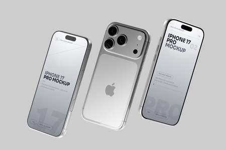 Free Silver iPhone 17 Pro Mockup Three Piece Set