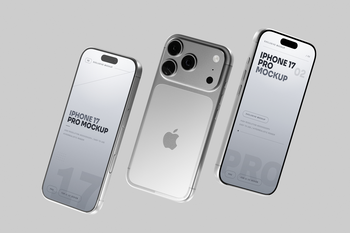 Free Silver iPhone 17 Pro Mockup Three Piece Set