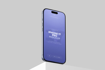 Free Blue iPhone 17 Pro Mockup On Pedestal