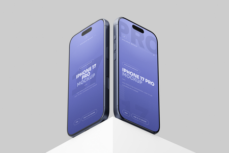 Free Blue iPhone 17 Pro Mockup Perspective View