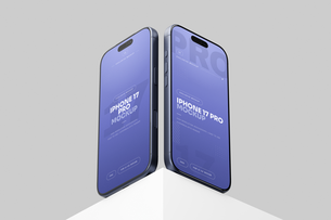 Free Blue iPhone 17 Pro Mockup Perspective View