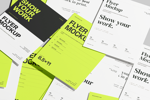 Free US Letter Flyer Poster Mockup Top View Set