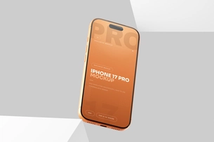 Free Orange iPhone 17 Pro Mockup Floating Angled Perspective