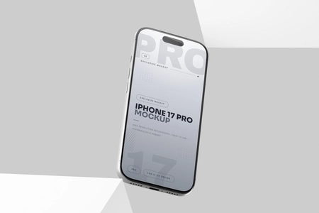 Free Silver iPhone 17 Pro Mockup On Surface